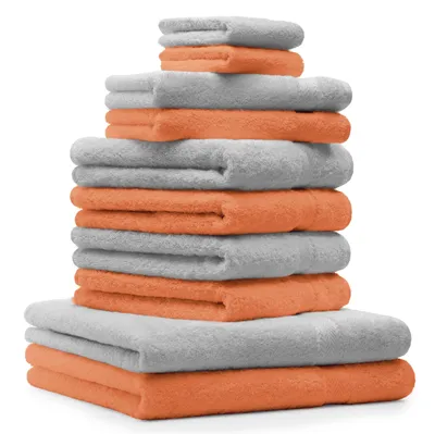 Produktbild von Betz 10-tlg. Handtuch-Set PREMIUM CLASSIC 2 Duschtücher 4 Handtücher 2 Gästetücher 2 Seiftücher  Farbe: orange & silbergrau