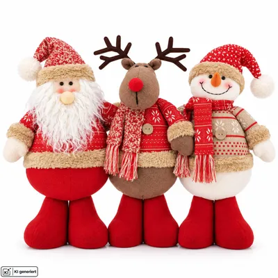 Produktbild von Weihnachtsfiguren 3er Set Plüsch Fensterdeko Weihnachten Dekoration Figuren Rot