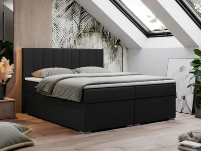 Produktbild von Boxspringbett 160x200, Bett 160x200 mit Matratze und Topper, Boxspringbett mit Bettkästen, Doppelbett - LOPE - 160x200 - Schwarz - Kunstleder - H3