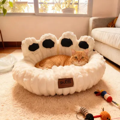 Produktbild von Haustierbett Bärentatzen-Form 50cm Beige Weich & Warm für Hunde & Katzen