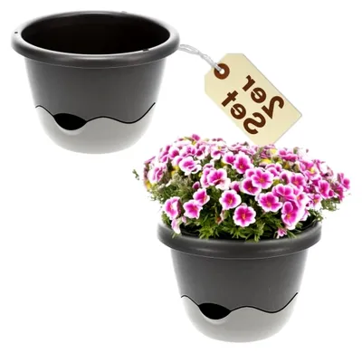 Produktbild von 2er Set Blumentopf zum hängen Outdoor mit Wasserspeicher Hängeampel Blumenampel Kette Hängeblumentopf