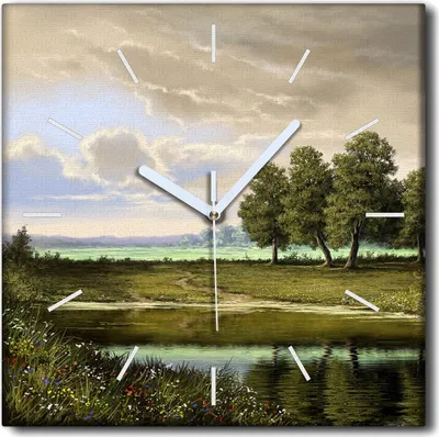 Produktbild von Coloray Uhr auf Leinwand 30x30 cm Wand Uhr Dekoration Wohnzimmer Segeltuch weiße Zeiger -Landschaft des Flusses Natur