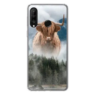 Produktbild von MuchoWow® Handyhülle Schutzhülle Hülle für Huawei P30 Lite Schottische Highlander - Kühe - Nebel Silikon Softcase Handy Hülle - Handyhülle
