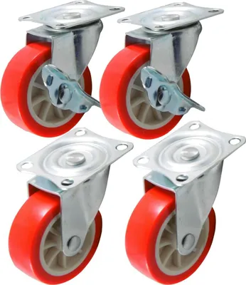 Produktbild von Set 4 Lenkrollen 50 mm Möbelrolle 2 mit Bremse Rollen Rolle Apparaterolle leise