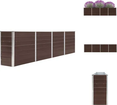 Multiple views of a brown and silver planter box.