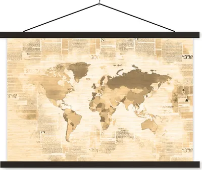 Produktbild von MuchoWow® Textilposter Karte - Jahrgang - Zeitung 150x100 cm mit schwarzem Rahmen - Schlafzimmer