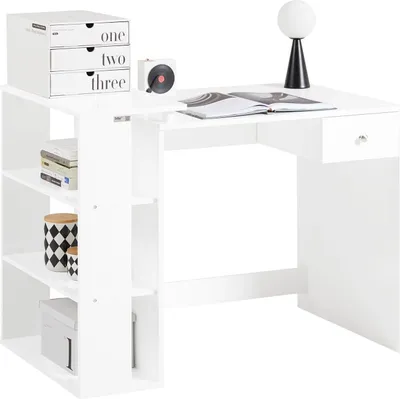 Immagine prodotto di SoBuy Scrivania Scrivania per computer - Tre ripiani - Cassetto - Bianco