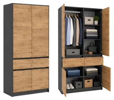 Obrázok produktu pre Skriňa do spálne | Kolekcia Home | 2 zásuvky, variabilné vnútorné usporiadanie, možnosť dokúpenia horného dielu | 100x50,5x180,5 cm | Antracitová farba s dekorom dreva
