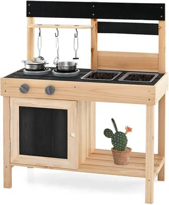 Obrázok produktu pre Drevená vonkajšia kuchynka – kuchynka v prírodnej farbe s umývačkou – 67 x 30 x 82 cm
