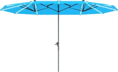 Produktbild von Doppelsonnenschirm mit Solar LED Lichtern 451x267 cm Aluminium UV 50+ Sonnenschirm mit Handkurbel, Balkonschirm windfest Marktschirm Sonnenschutz fš¹r Strand Balkon Garten, Blau