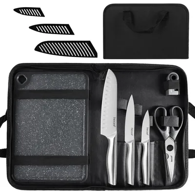 Messer-Set 10-in-1 Edelstahl mit Schneidebrett und Schleifer