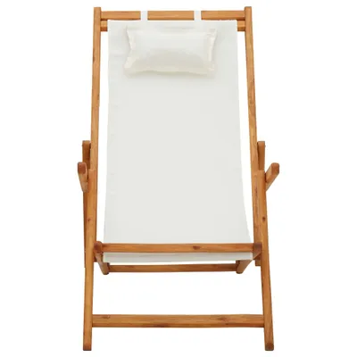 Image de vidaXL Chaise de plage pliante en bois massif d'eucalyptus et tissu crème