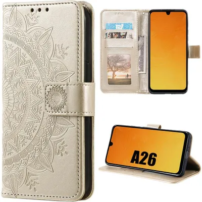Image de Coque pour Samsung Galaxy A26 5G, Protection Antichoc Anti-Rayures Cuir Synthétique Gravure Mandala Exotique Doré