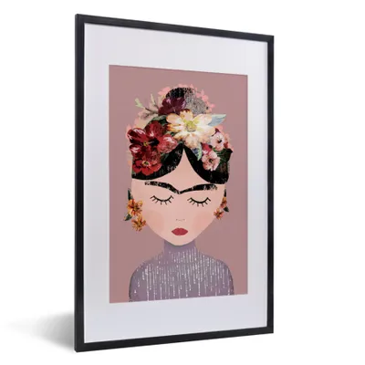 Produktbild von MuchoWow® gerahmtes Poster - Pastellfarben - Frau - Blumen - Kunst - Frida Kahlo - 40x60 - Wandposter-Rahmen, Foto