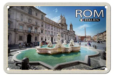 Produktbild von Blechschild Reise Rom Italien Piazza Navona Skulptur 18x12cm Schild