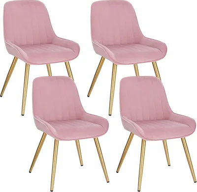Produktbild von EUGAD 4 x Esszimmerstuhl, aus Samt mit Metallbeine, Rosa