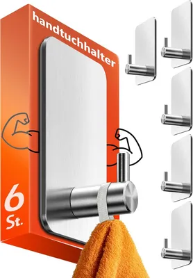 Produktbild von Lindenstein Klebehaken extra stark, 6er-Set, selbstklebend, ohne Bohren, Edelstahl, silber, für Bad, WC und Küche