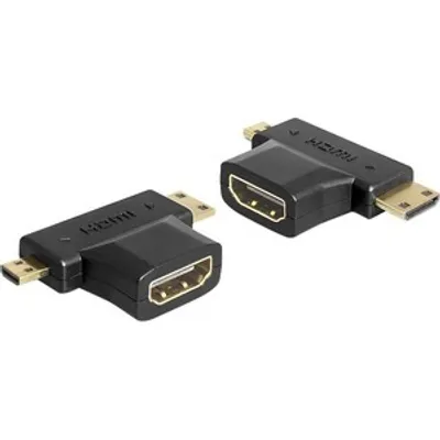 Produktbild von Delock - HDMI Splitter - HDMI weiblich zu 19 pin mini HDMI Type C, 19 pin micro HDMI Type D männlich - Schwarz
