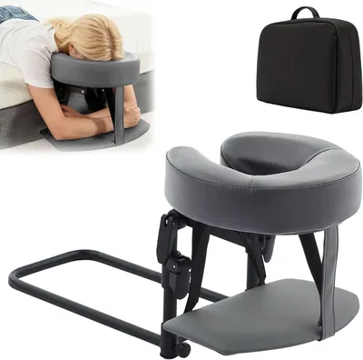 Imagen del producto de Mesa de masaje con reposacabezas ajustable, cojín para la cara, color gris, ideal para masajes en casa