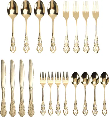 Image de Magnifique ensemble de couverts pour 4 personnes, acier inoxydable, couverts, vaisselle, ustensiles de cuisine, comprenant cuillères, fourchettes, poli miroir, lavable au lave-vaisselle