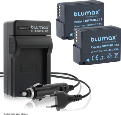 Produktbild von 2x Akku + Lader für Panasonic DMW-BLC12 DMC-FZ1000 FZ2000 GH2 G5 1100 mAh