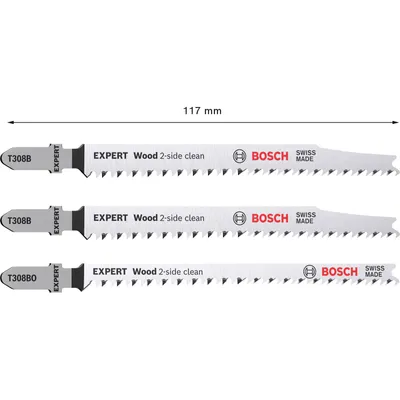 Immagine prodotto di Set di lame per seghetto alternativo Bosch Professional Expert Wood 2-side clean, 3 pezzi, T308B / BO. Per seghetti alternativi