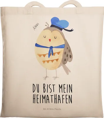 Produktbild von Mr. & Mrs. Panda Jutebeutel Eule Matrose - Transparent - Geschenk, Tasche, tragetasche baumwolle, Tote Bag, Hochzeitstag, Schultasche, Kapitän, Owl, Ehe, Shopping