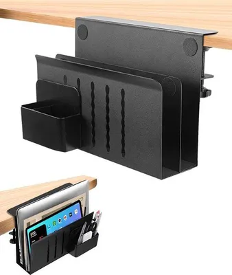 Image de Support fermé pour ordinateur portable avec compartiment latéral - Tiroirs pour le bureau et la maison - Noir
