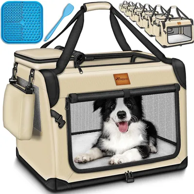 Immagine prodotto di Trasportino per cani - Cesto da viaggio per gatti - Trasporto sicuro - Include tappetino leccante - 50 x 34 x 34 cm - Beige