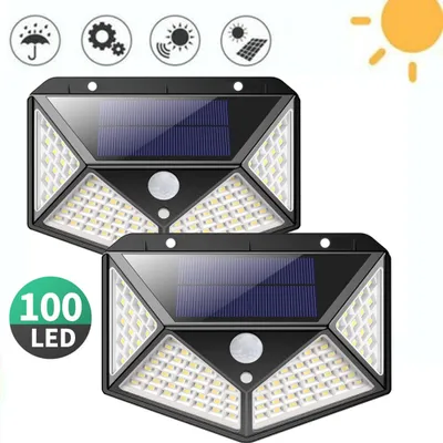 Produktbild von 2 Stücke Solarleuchte für Außen 100 LED Solarlampen Außen mit Bewegungsmelder Superhelle Solarlicht 270°Solar Beleuchtung Wasserdichte 3 Modi für Garten