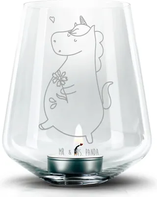 Produktbild von Mr. & Mrs. Panda dekolicht Einhorn Spaziergang - Transparent - Geschenk, Unicorn, Windlicht Glas, Schwester, Einhörner, Teelichthalter, Laterne, Blumen, gravur