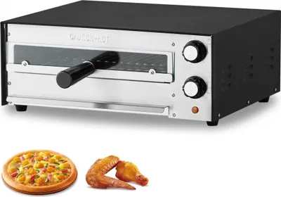 Produktbild von Elektrischer Pizzaofen 1450W - Für 305mm Pizza - Pizzabackofen bis 300°C - Pizzamaker mit Zeit- und Temperaturregelung - Pizzabackmaschine - Multifunktionaler Grillofen - Schwarz Pizzamaschine