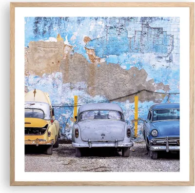 Produktbild von Gerahmtes Poster - Rahmen in heller Eiche - Havanna Oldtimer Autos - 60x60 cm - Wand Bild - Wanddeko - Wandbilder - Kunstposter - Wandposter - Bilderrahmen - Bilder - Kunstdruck - P2NAC60x60-4376