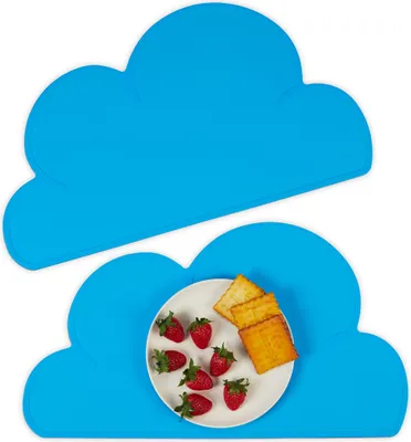 Produktbild von Relaxdays Platzdeckchen Kinder, 2er Set, Wolke, rutschfest, abwaschbar, Tischset Baby, B x T: 47,5 x 26,5 cm, blau