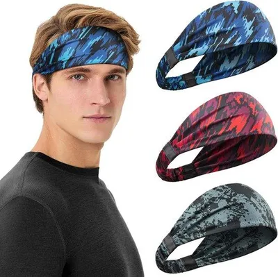 Produktbild von Sport-Headbands für Männer, wasserdampfentfernend, elastisch, antislip Haarband für Männer, Sport, Fitness, Basketball - 3 Stück