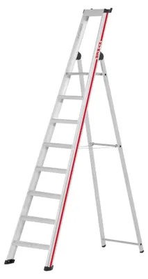Produktbild von Hymer Stufenstehleiter mit Plattform, einseitig begehbar, 8 Stufen, senkr. Höhe 2,49 m, Reichhöhe 3,84 m, Gewicht 10,5 kg