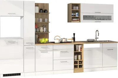 Produktbild von Komplett-Küche 340 cm weiß MARANELLO-03 , Weiß Hochglanz ohne E-Geräte B x H x T ca. 340 x 200 x 60cm