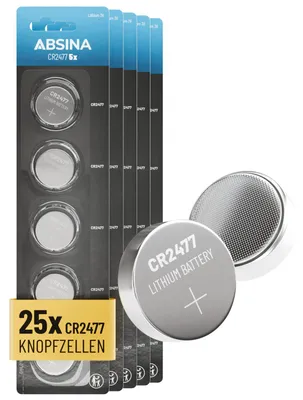 Produktbild von ABSINA 25x CR2477 3V Lithium Knopfzelle - CR 2477 Lithium Knopfzelle 3V auslaufsicher & Lange Haltbarkeit