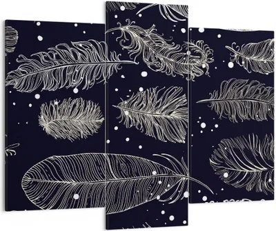 Produktbild von Bild auf Leinwand - Leinwandbild - 3 Teile - Federn Grafiken Gliederung - 130x100cm - Wand Bild - Wanddeko - Wandbilder - Leinwanddruck - Bilder - Wanddekoration - Leinwand bilder - CB130x100-4244