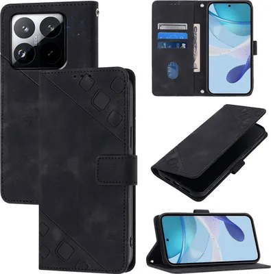 Image de Housse en similicuir pour Xiaomi 15T 5G avec embossage & porte-carte Kickstand Noir