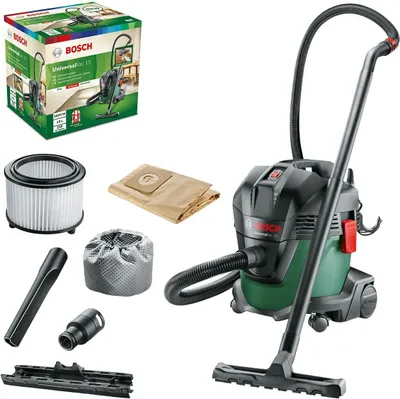 Zdjęcie produktu dla Bosch UniversalVac 15, Suchy i Mokry, Czarny, Zielony, Przyciski, 15 l, 11,8 l, 8,5 l