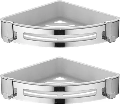 Imagen del producto de Estante de ducha Unyqoos® – Estante de acero inoxidable SUS304 para ducha, 29,4 x 21,7 x 4,7 cm, montaje en pared sin necesidad de taladrar, ideal para champú y jabón, juego de 2 unidades, para esquinas de 90°