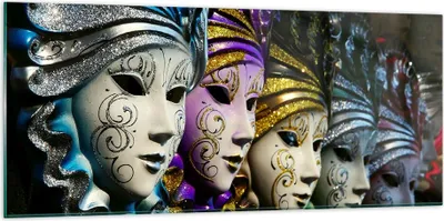 Produktbild von Bilder auf glas - Abstrakt Maske Feder Festival - 120x50cm - Glasbilder - Wandbilder - Kunstdruck - zum Aufhängen bereit - Wanddekoration aus Glas - Glas Bilder - Wandbild auf Glas - GAB120x50-2105