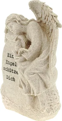 Produktbild von Engel auf Stein mit Taube "Ein Engel schütze Dich" Grabschmuck