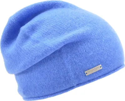 Seeberger Strickmütze-Beanie aus 100% Kaschmir mit Rollrand in blau