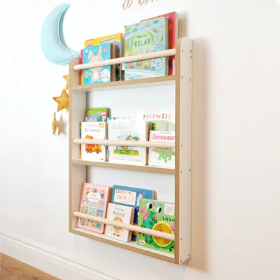 Produktbild von Montessori-Bücherregal, weißes Bücherregal für Kinder, wandmontiertes Bücherregal für Kinderzimmer, Bücherregal für Kinder
