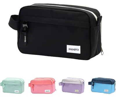 Produktbild von Federmäppchen mit 3 Fächern, großem Fassungsvermögen, Kosmetiktasche, Schminktasche, Etui mit Reißverschluss, Federmäppchen, Federmäppchen für Mädchen und Jungen, Bürobedarf – Schwarz