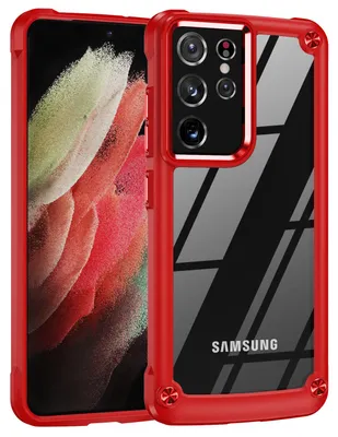 Image de Étui Samsung S21 Ultra 5G, étui hybride transparent en PC TPU et antichoc pour Samsung Galaxy S21 Ultra 5G rouge