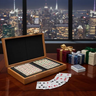 Produktbild von Die Kacheln des Kaisers – Deluxe-Set Mahjong im geschnitzten Nussbaumrahmen