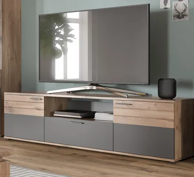 Produktbild von TV-Lowboard "Tomaso" Eiche und grau TV Unterteil 194 x 53 cm mit Soft-Close